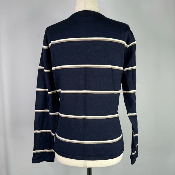 Pendleton cardigan sweater silk blend navy ivory tan stripes Small - Picture 4 of 9